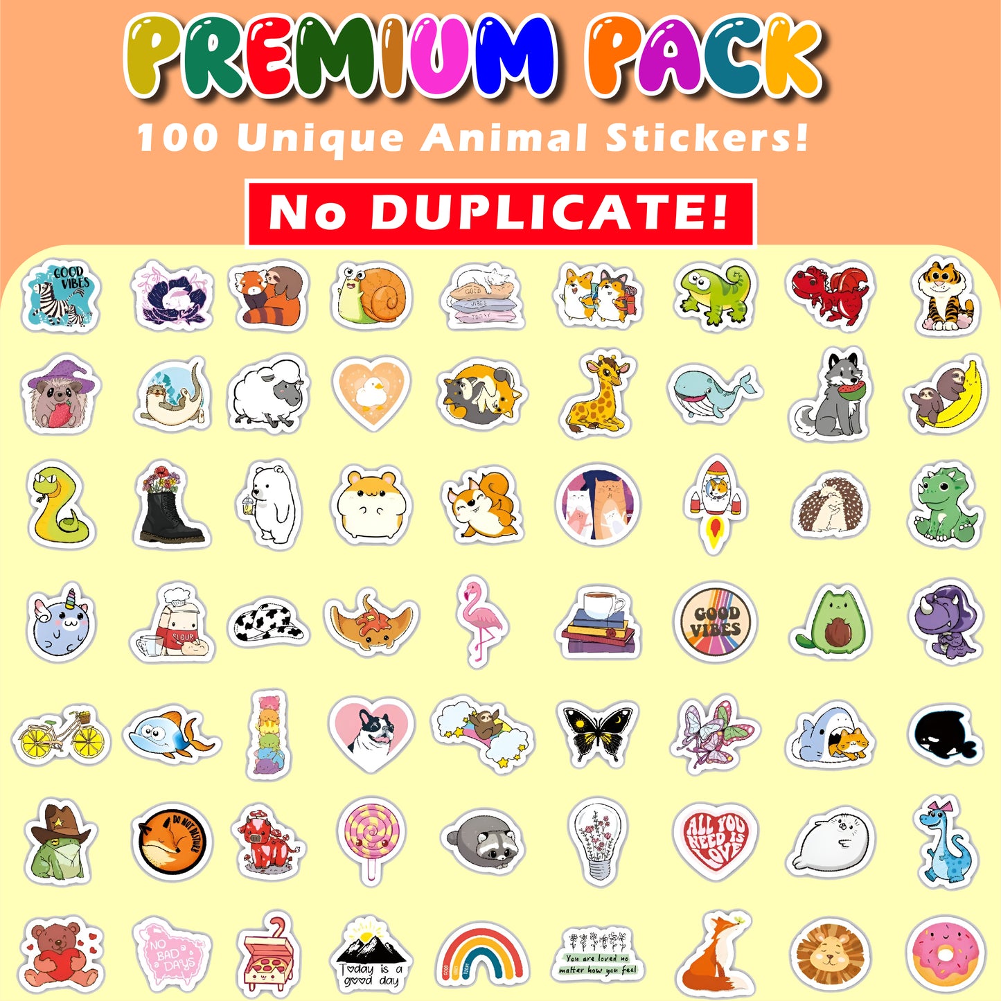 100 Pcs Animal Stickers